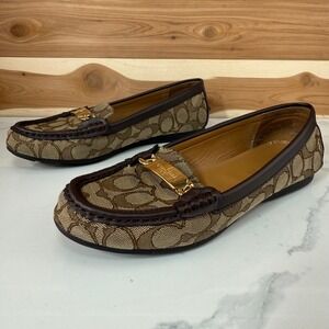 Coach Olive Signature Brown Driving Moccasin Loafers Gold tone hardware sz 7.5 B